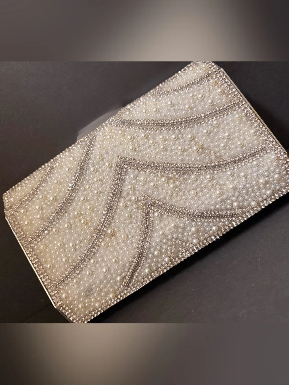 Pearl & Crystal Embellished Clutch - Ivory